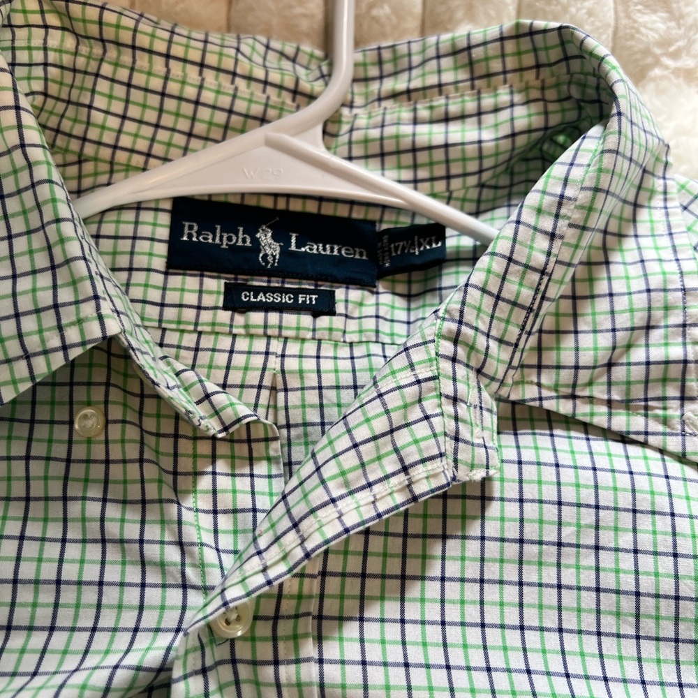 Ralph Lauren Blue and Green Plaid Men's Shirt